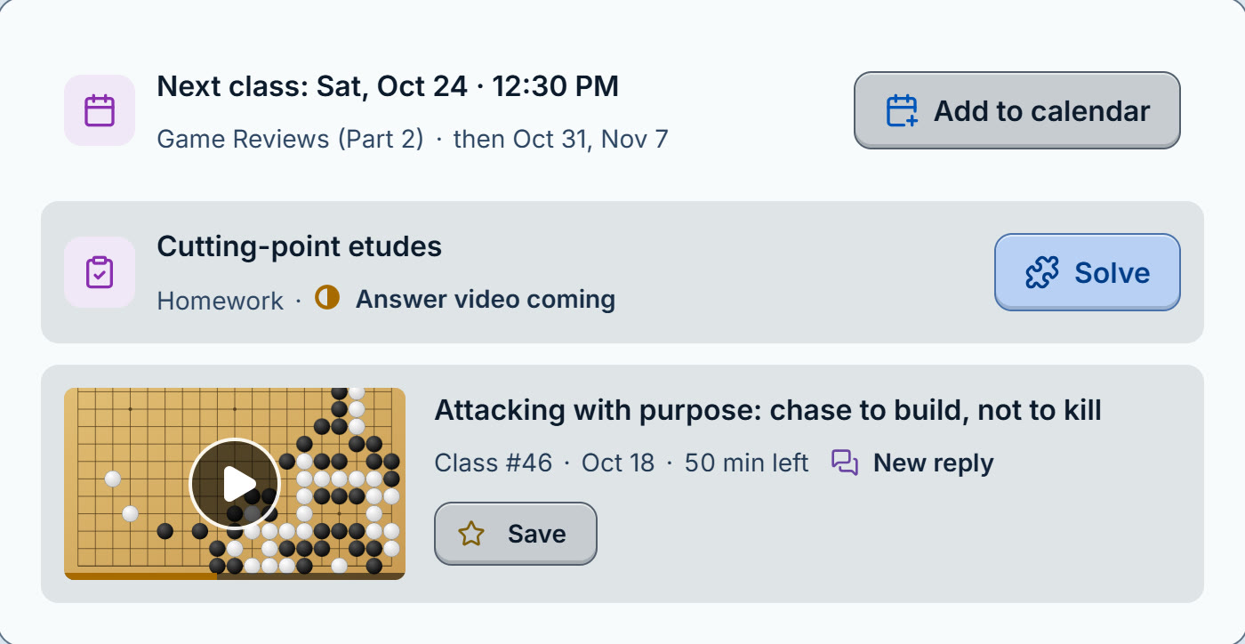 This week in the Study Group: the next class on Saturday at 12:30 PM, this week’s homework and the latest class video